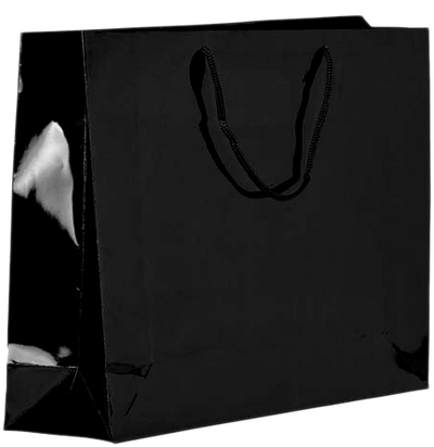 Black X-Large Horizontal Glossy Gift Bags (16 x 13 x 4 3/4)