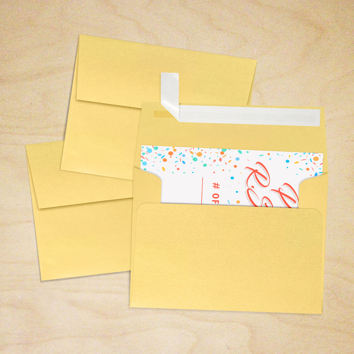 Gold Metallic 32lb A2 Invitation Envelopes (4 3/8 x 5 3/4) with Peel & Seal