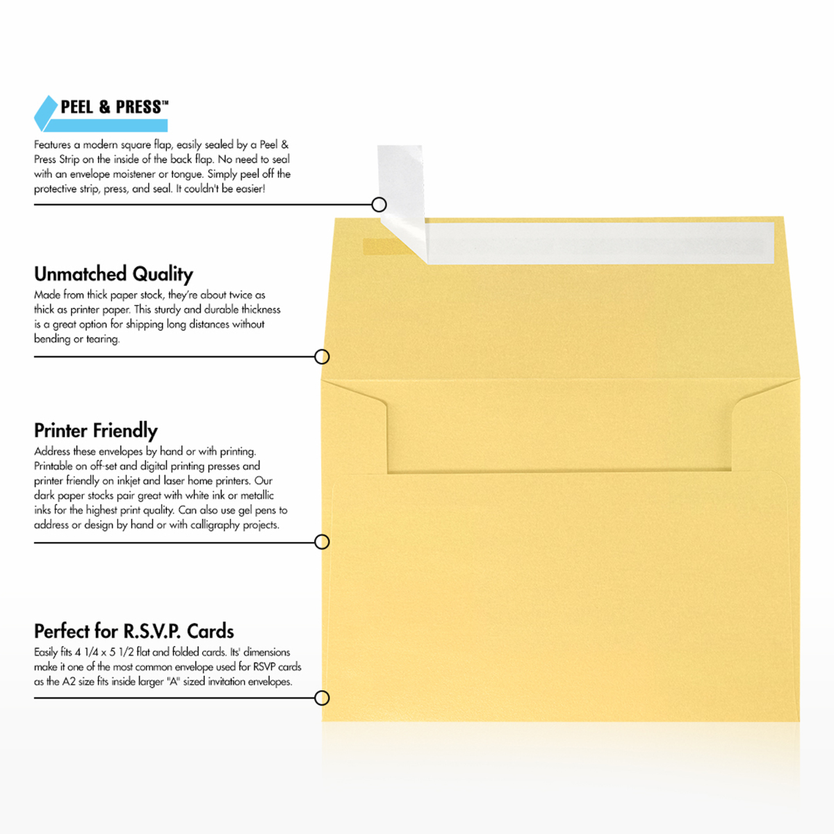 Gold Metallic 32lb A2 Invitation Envelopes (4 3/8 x 5 3/4) with Peel & Seal