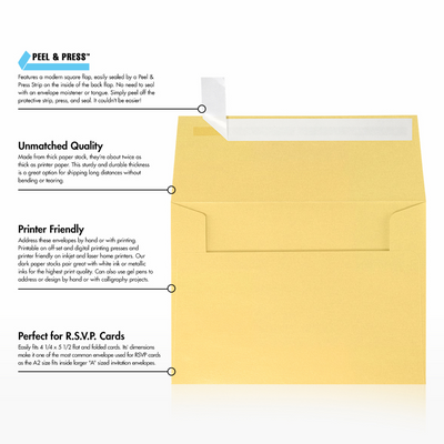 Gold Metallic 32lb A2 Invitation Envelopes (4 3/8 x 5 3/4) with Peel & Seal