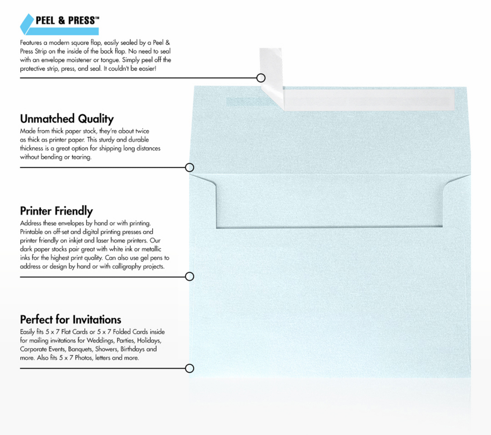 Aquamarine Blue Metallic 32lb A7 Invitation Envelopes (5 1/4 x 7 1/4) with Peel & Seal