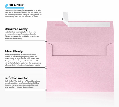 Pink Rose Metallic 32lb A7 Invitation Envelopes (5 1/4 x 7 1/4) with Peel & Seal