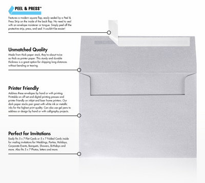 Silver Metallic 32lb A7 Invitation Envelopes (5 1/4 x 7 1/4) with Peel & Seal
