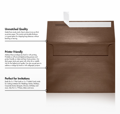 Bronze Brown Metallic 32lb A7 Invitation Envelopes (5 1/4 x 7 1/4) with Peel & Seal