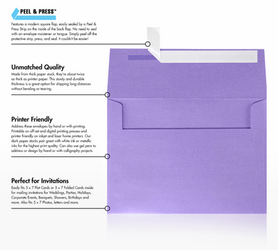 Amethyst Purple Metallic 32lb A7 Invitation Envelopes (5 1/4 x 7 1/4) with Peel & Seal