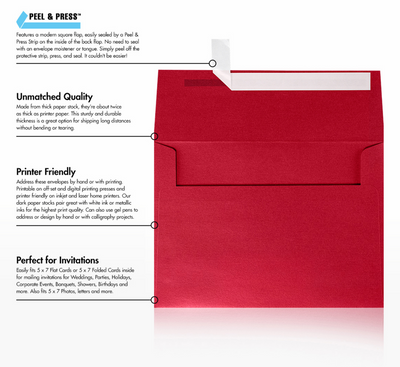 Jupiter Red Metallic 32lb A7 Invitation Envelopes (5 1/4 x 7 1/4) with Peel & Seal