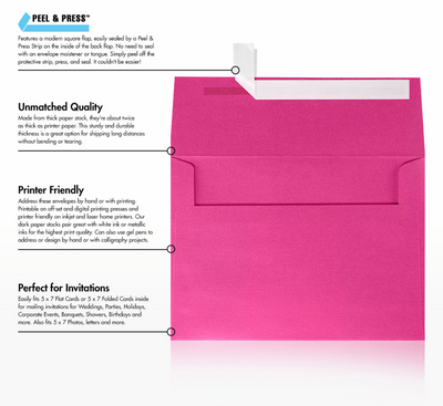 Azalea Fuchsia Pink Metallic 32lb A7 Invitation Envelopes (5 1/4 x 7 1/4) with Peel & Seal