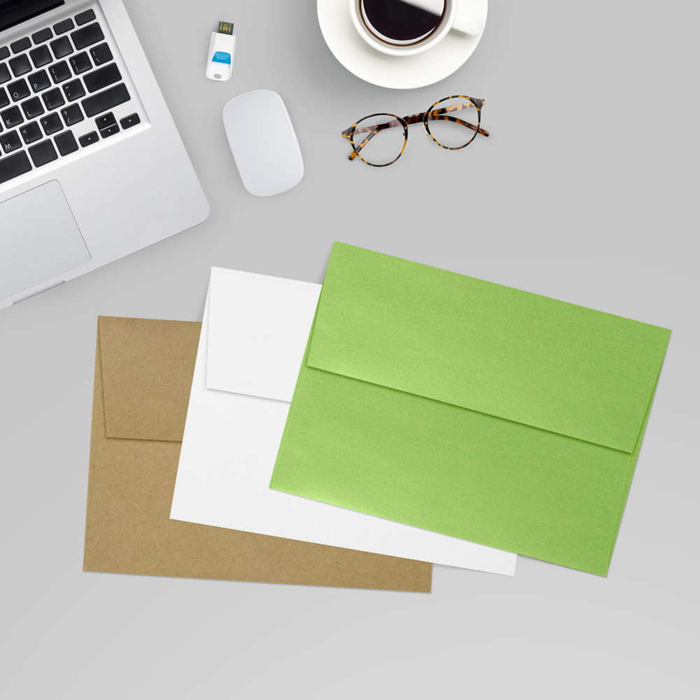 Lime Green Metallic 32lb A7 Invitation Envelopes (5 1/4 x 7 1/4) with Peel & Seal