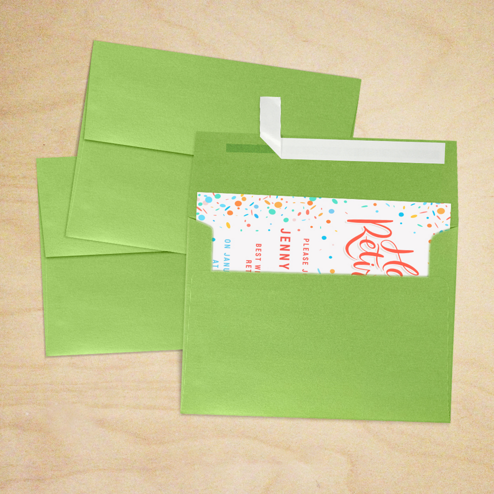 Lime Green Metallic 32lb A7 Invitation Envelopes (5 1/4 x 7 1/4) with Peel & Seal