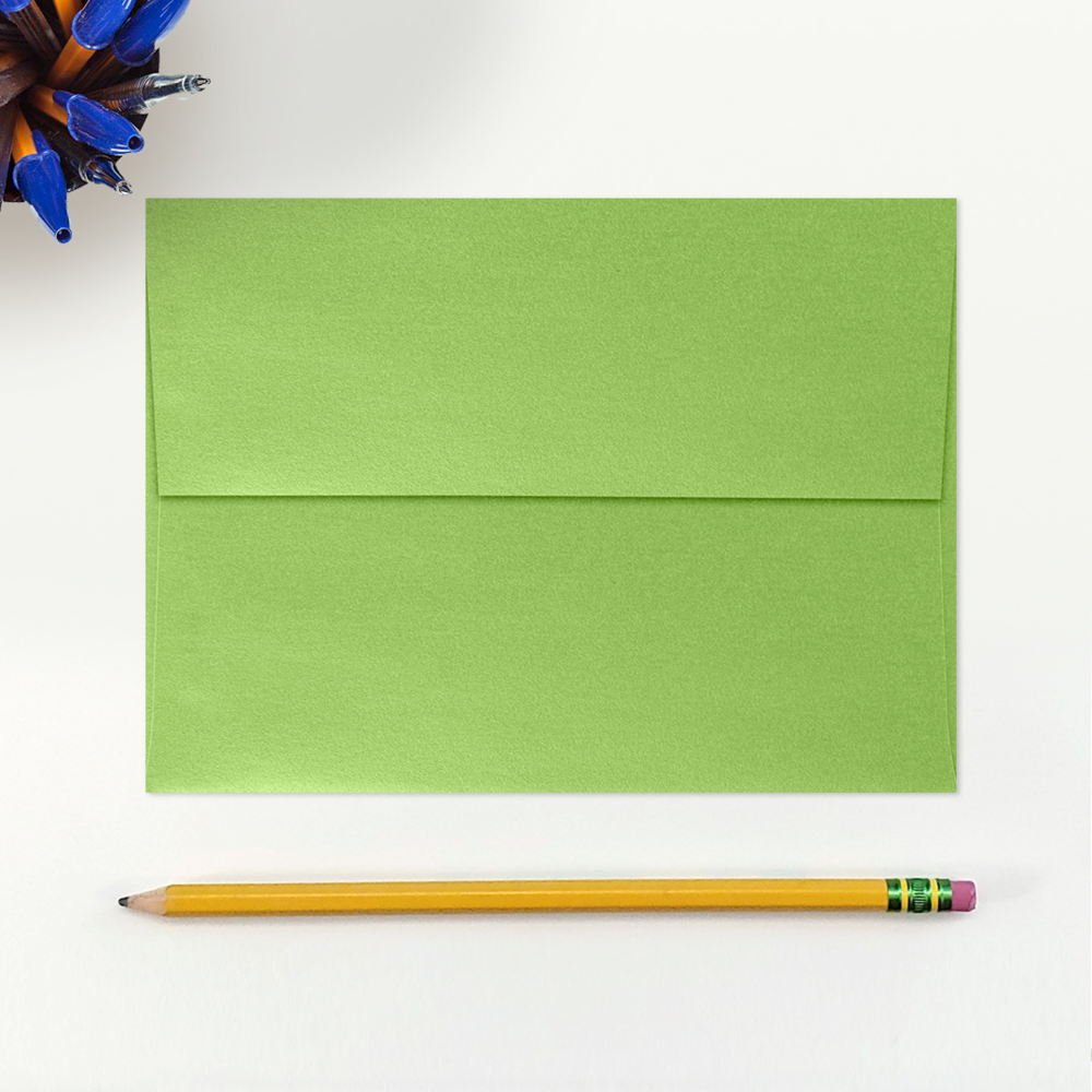 Lime Green Metallic 32lb A7 Invitation Envelopes (5 1/4 x 7 1/4) with Peel & Seal