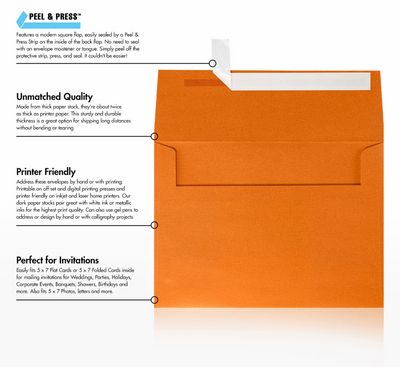 Orange Flame Metallic 32lb A7 Invitation Envelopes (5 1/4 x 7 1/4) with Peel & Seal