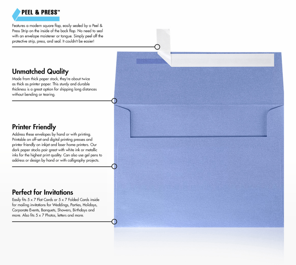 Vista Purple Metallic 32lb A7 Invitation Envelopes (5 1/4 x 7 1/4) with Peel & Seal