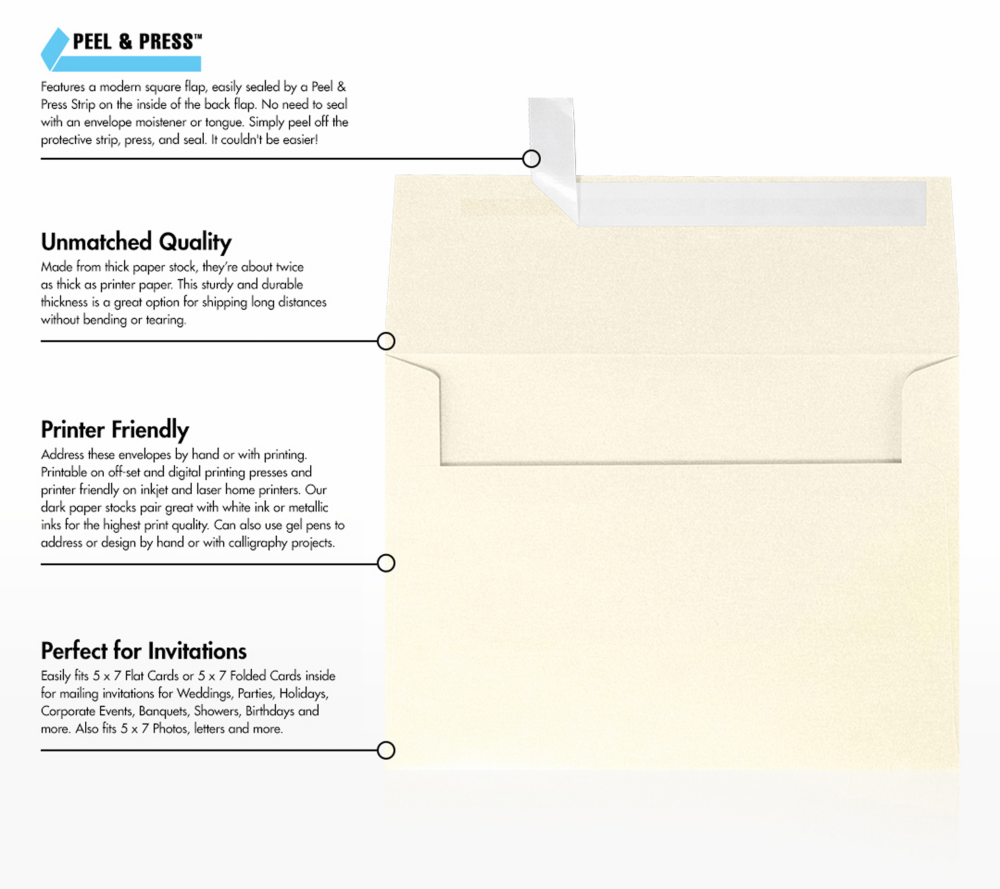 Champagne Ivory Metallic 32lb A7 Invitation Envelopes (5 1/4 x 7 1/4) with Peel & Seal
