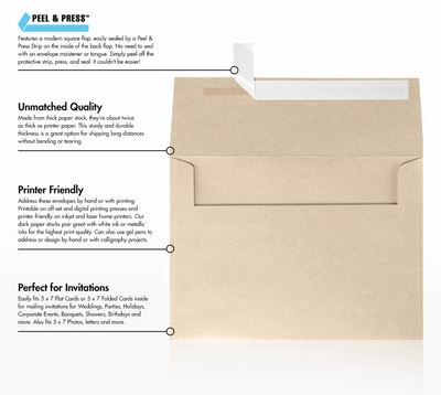 Light Brown Taupe Metallic 32lb A7 Invitation Envelopes (5 1/4 x 7 1/4) with Peel & Seal