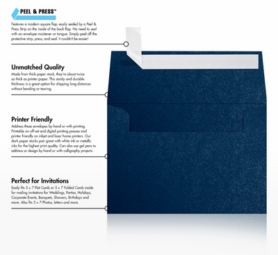Lapis Navy Blue Metallic 32lb A7 Invitation Envelopes (5 1/4 x 7 1/4) with Peel & Seal