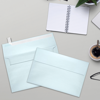 Aquamarine Blue Metallic 32lb A9 Invitation Envelopes (5 3/4 x 8 3/4) with Peel & Seal