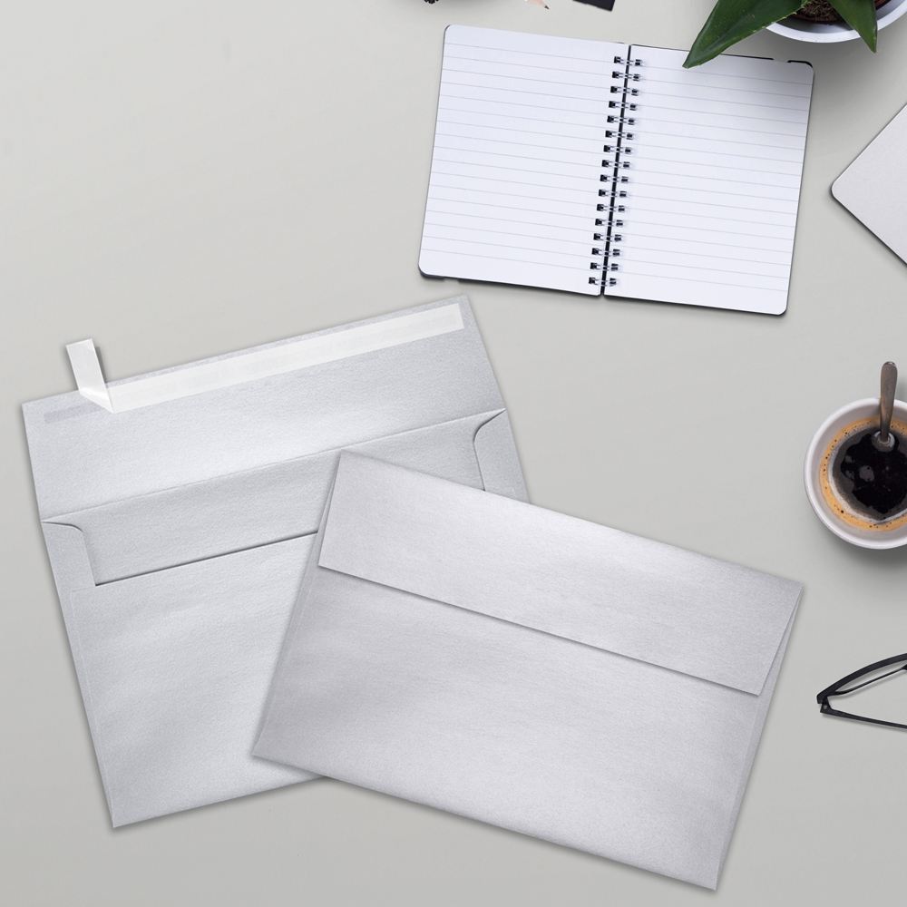 Silver Metallic 32lb A9 Invitation Envelopes (5 3/4 x 8 3/4) with Peel & Seal