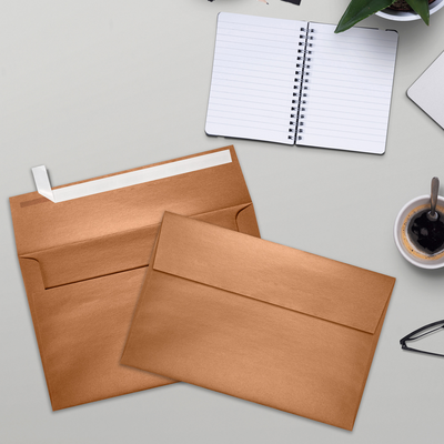 Copper Brown Metallic 32lb A9 Invitation Envelopes (5 3/4 x 8 3/4) with Peel & Seal