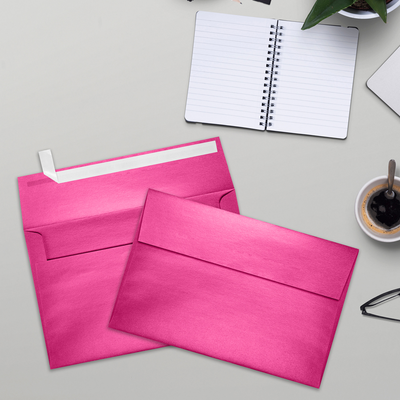 Azalea Fuchsia Pink Metallic 32lb A9 Invitation Envelopes (5 3/4 x 8 3/4) with Peel & Seal