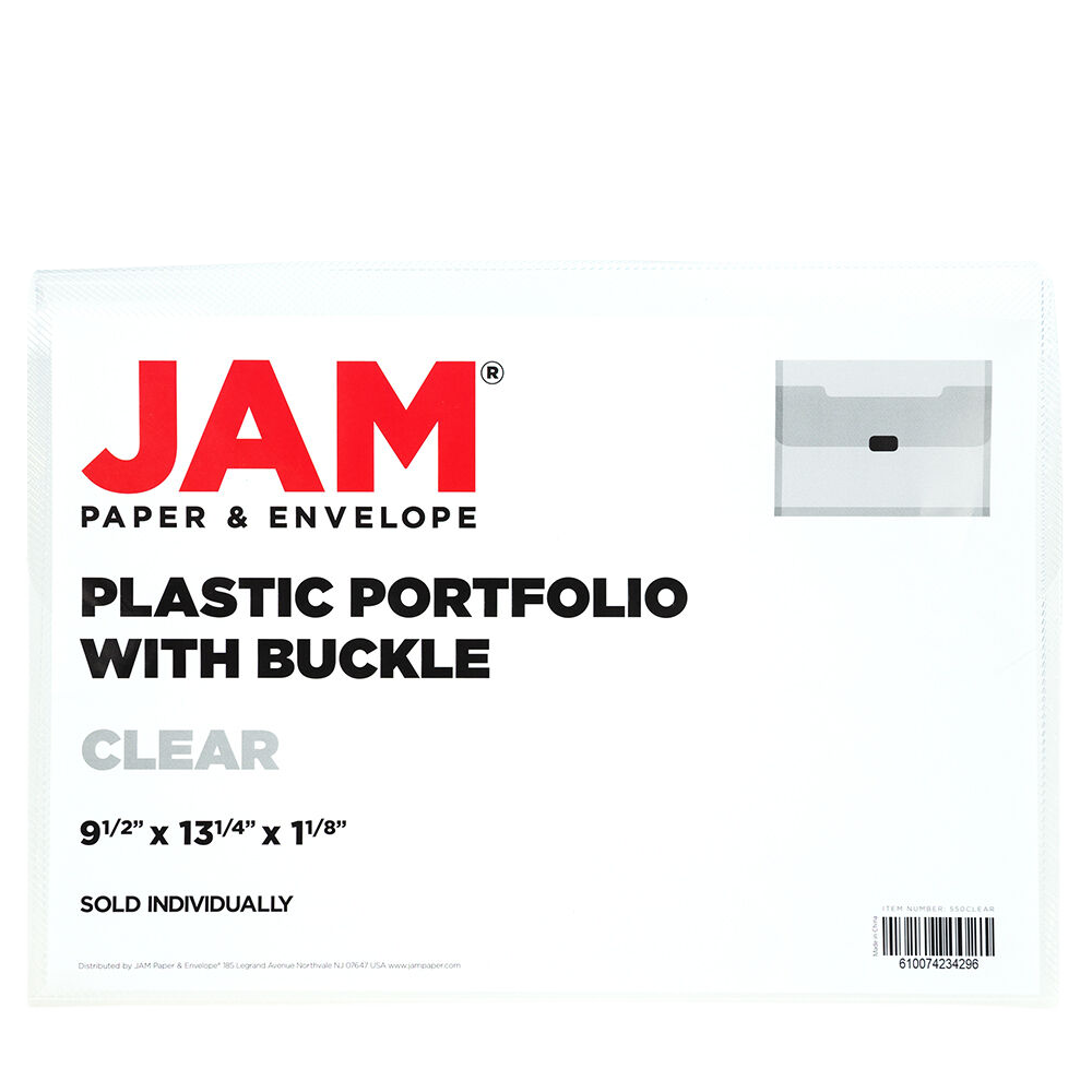 Clear 9 1/2 x 13 1/4 x 1 1/8 Plastic Portfolios with Center Buckle