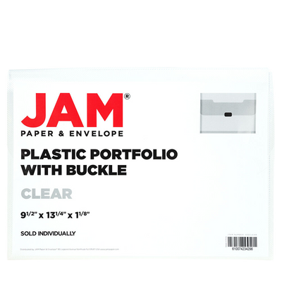 Clear 9 1/2 x 13 1/4 x 1 1/8 Plastic Portfolios with Center Buckle