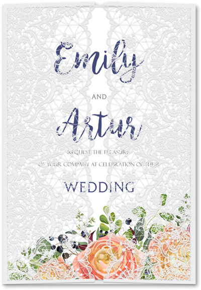White Scalloped Lace Laser Cut Gatefold Invitations (5 x 7 1/4)