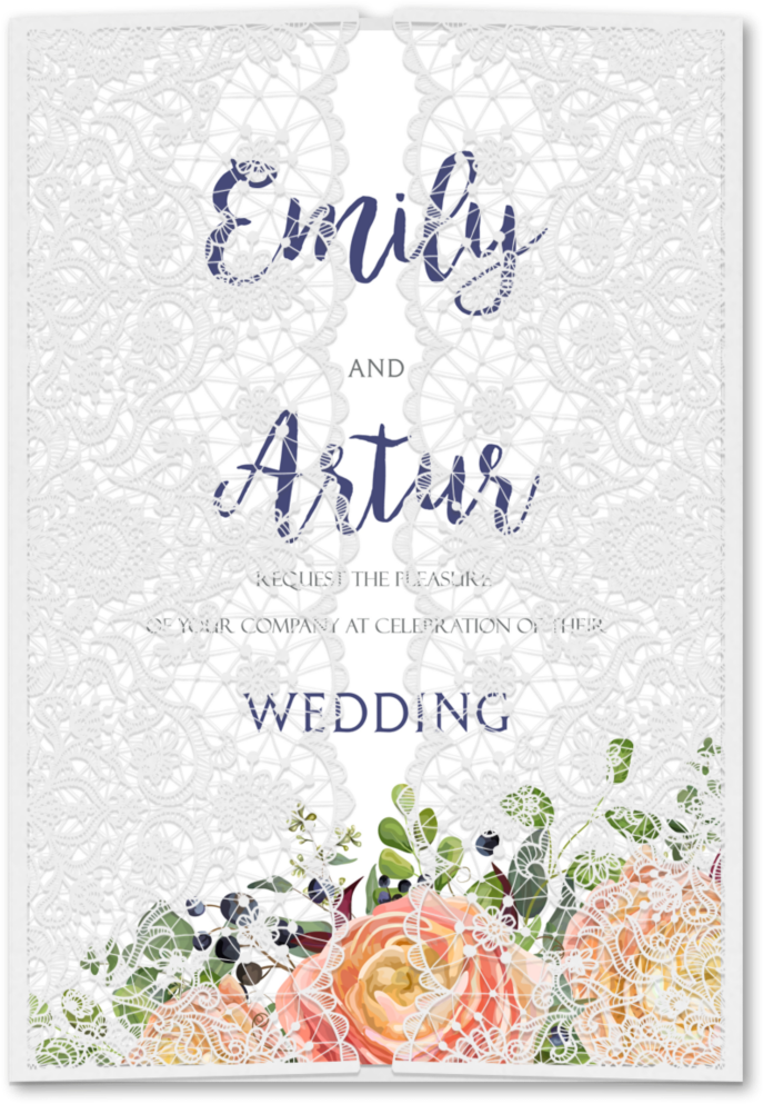 White Scalloped Lace Laser Cut Gatefold Invitations (5 x 7 1/4)