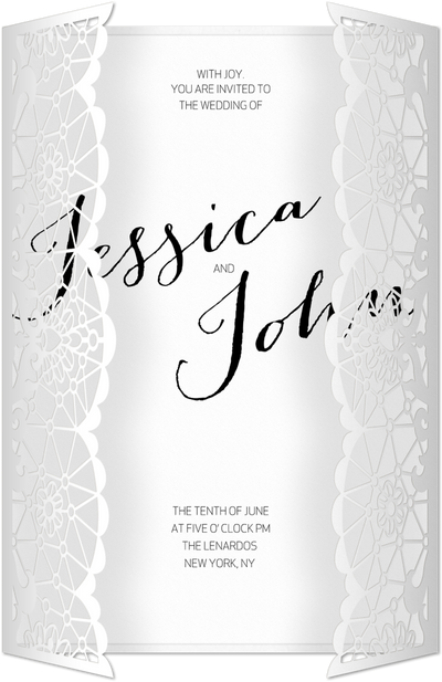 White Scalloped Lace Laser Cut Gatefold Invitations (5 x 7 1/4)