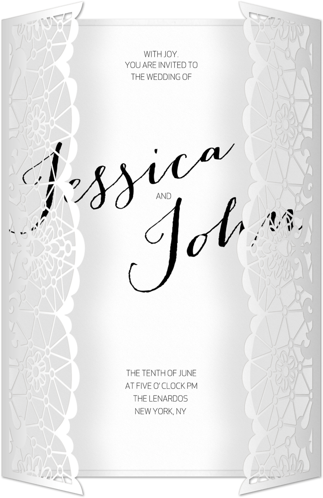 White Scalloped Lace Laser Cut Gatefold Invitations (5 x 7 1/4)