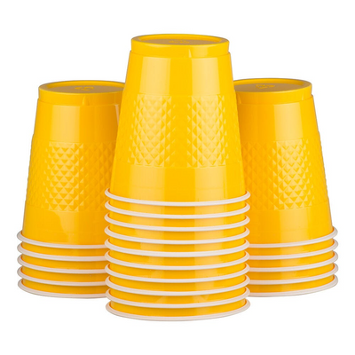 Yellow Party Tableware Kit (Small and Medium Plastic Plates, Lunch and Beverage Napkins, Plastic Cups, and Plastic Tablecover) - 160 Pack