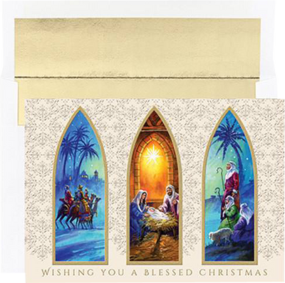 Christmas Triptych Christmas Cards - 15 Pack