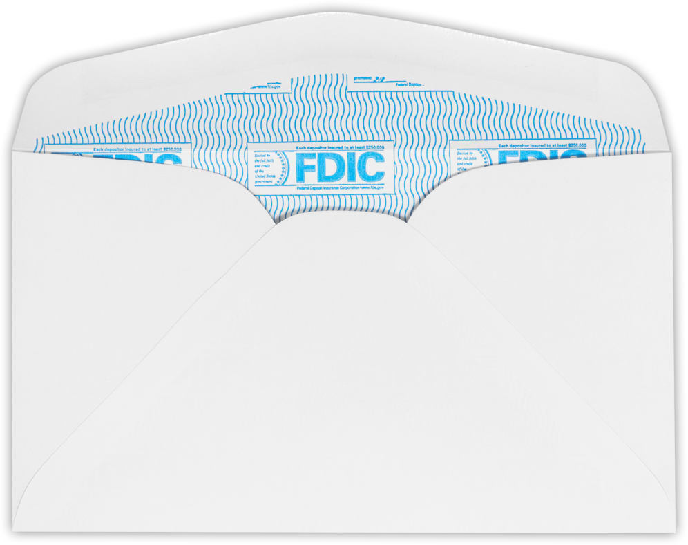 White with FDIC Security Tint 24lb #6 3/4 Regular Envelopes (3 5/8 x 6 1/2)