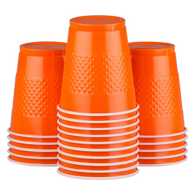 Orange and Black Party Tableware Kit (Small and Medium Plastic Plates, Lunch and Beverage Napkins, Plastic Cups, and Plastic Tablecovers) - 160 Pack