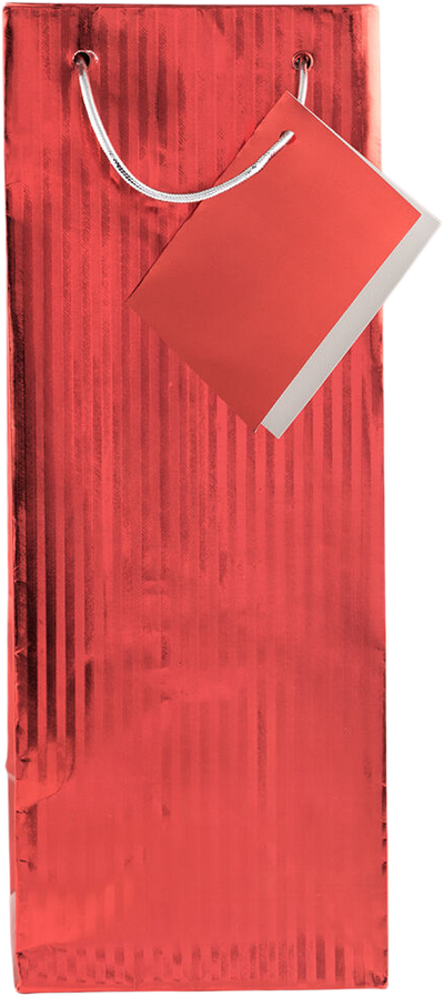 Red Foil Vertical Stripe Wine Bottle Gift Bags (5 x 3 1/2 x 13)