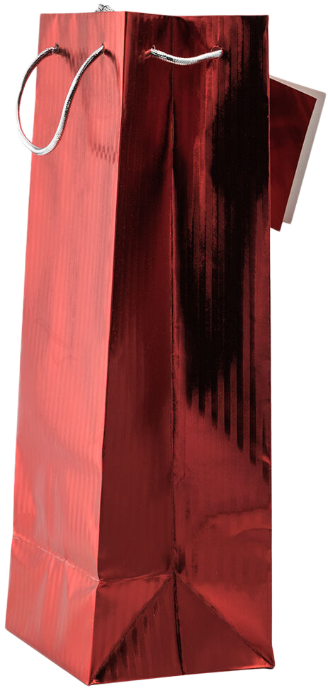 Red Foil Vertical Stripe Wine Bottle Gift Bags (5 x 3 1/2 x 13)