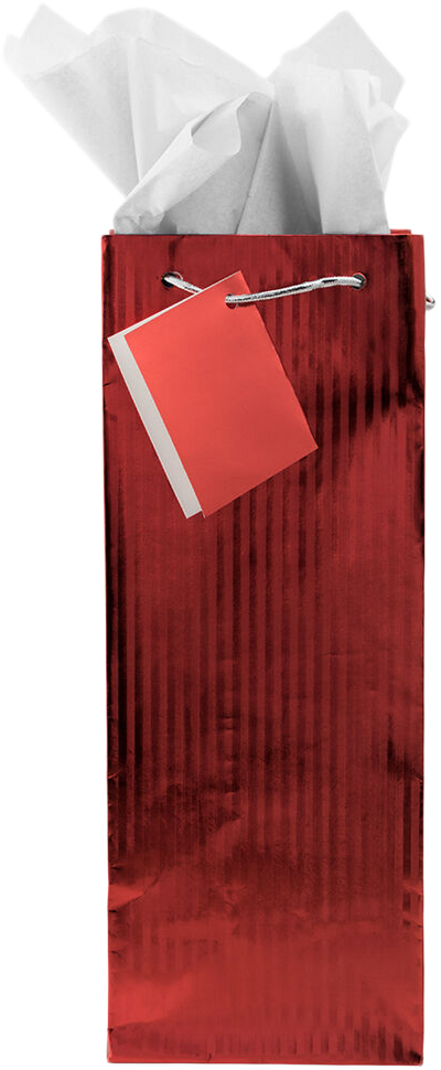 Red Foil Vertical Stripe Wine Bottle Gift Bags (5 x 3 1/2 x 13)
