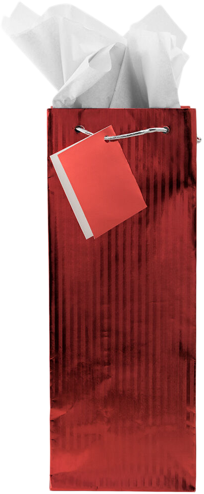 Red Foil Vertical Stripe Wine Bottle Gift Bags (5 x 3 1/2 x 13)