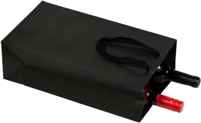 Indo Black Double Wine Bottle Gift Bags (8 1/4 x 4 1/2 x 15) - 2 Bottle Capacity