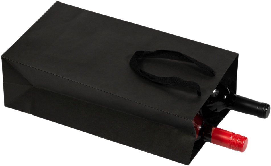 Indo Black Double Wine Bottle Gift Bags (8 1/4 x 4 1/2 x 15) - 2 Bottle Capacity