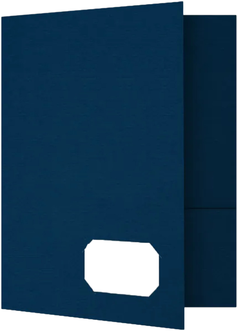 Nautical Navy Blue Linen 9 x 12 Folders with Front Cover Lower Right Card Slits