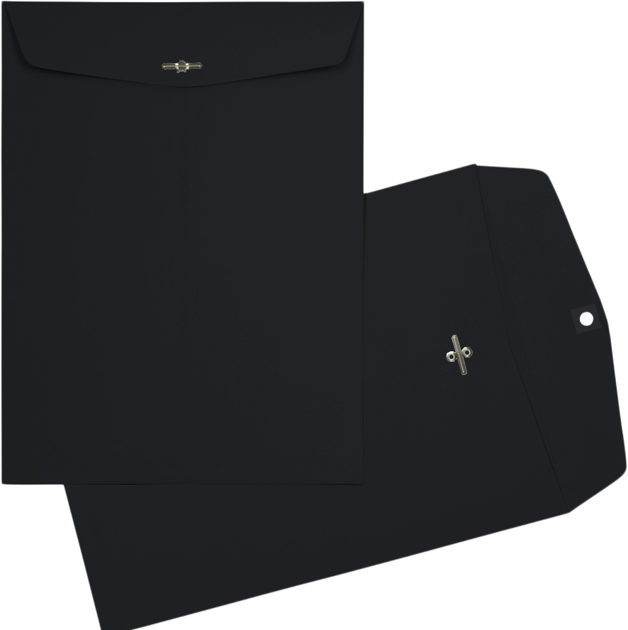 Smooth Midnight Black24lb 9 x 12 Open End Envelopes with Clasp