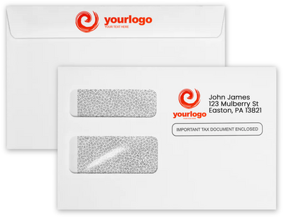 White with Security Tint 24lb W-2 /1099 Double Window Envelopes (5 3/4 x 8 7/8)