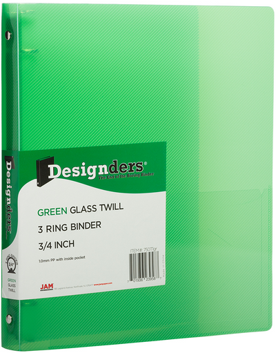 Green Plastic 3/4 Inch 3-Ring Binder