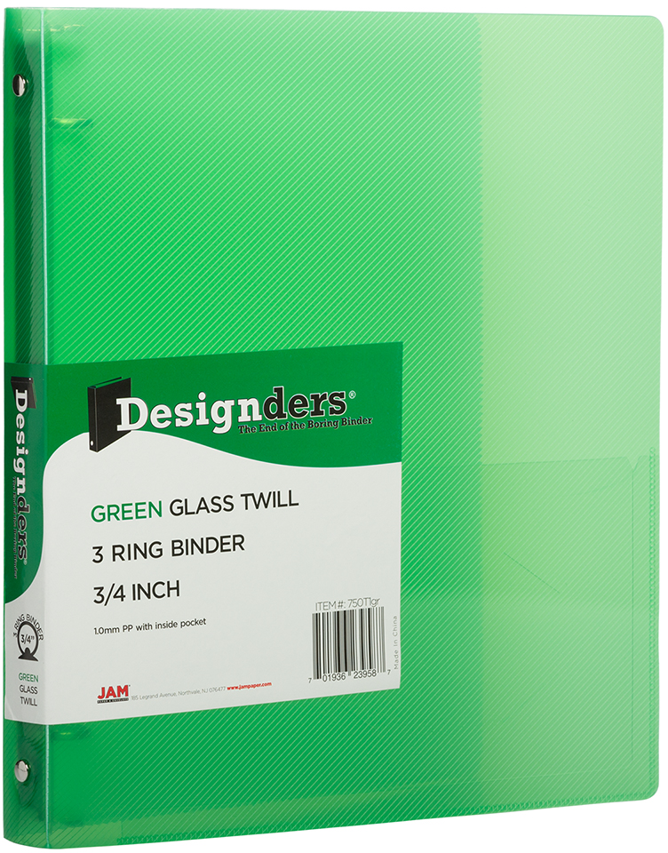 Green Plastic 3/4 Inch 3-Ring Binder