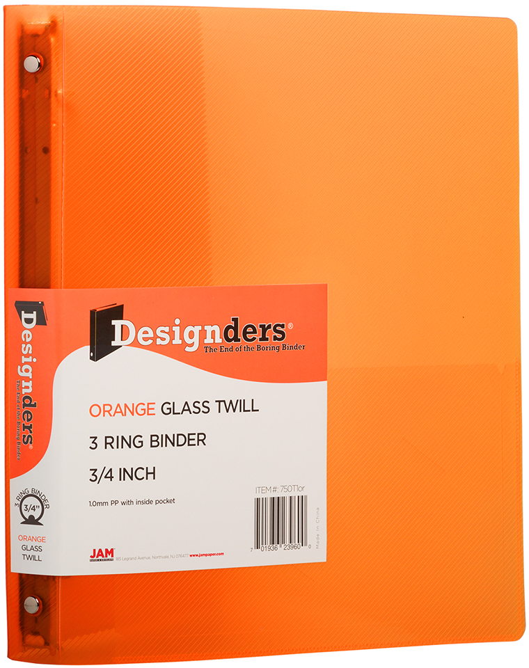 Orange Plastic 3/4 Inch 3-Ring Binder