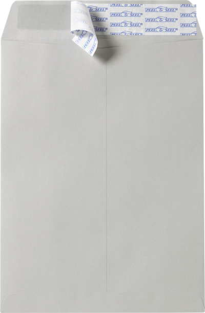 Gray Kraft 28lb 9 1/2 x 12 1/2 Open End Envelopes with Peel & Seal
