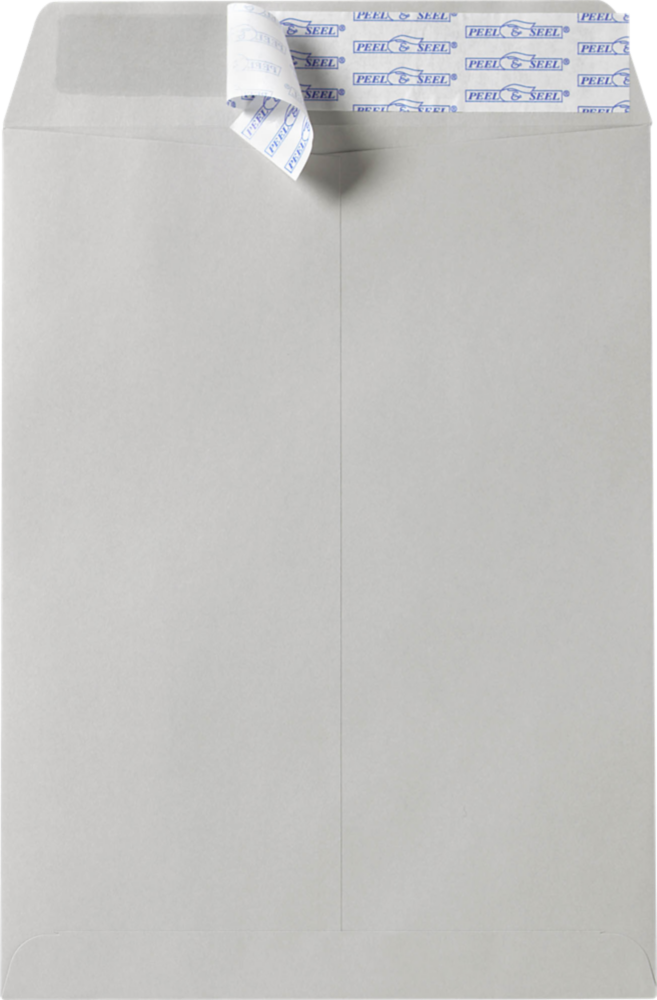 Gray Kraft 28lb 9 1/2 x 12 1/2 Open End Envelopes with Peel & Seal