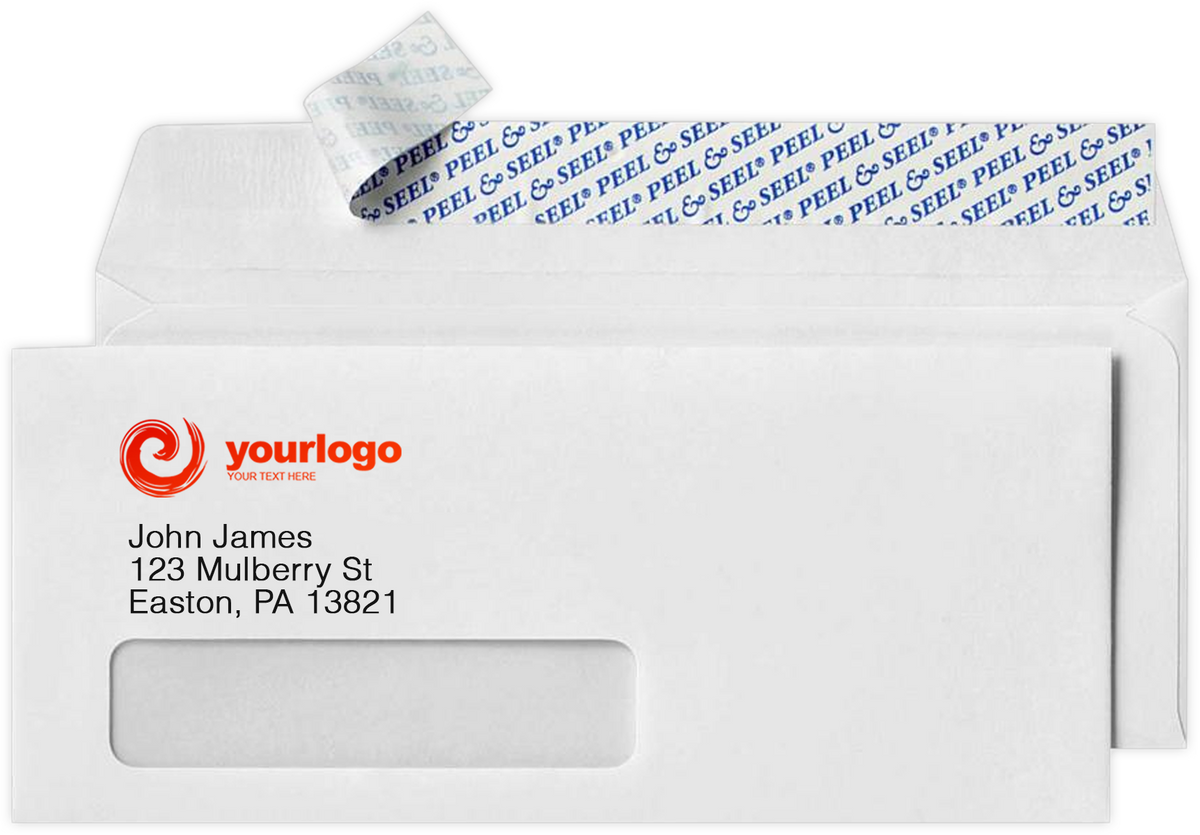 White Machine Insertable 24lb #10 Window Envelopes (4 1/8 x 9 1/2) with Peel & Seal