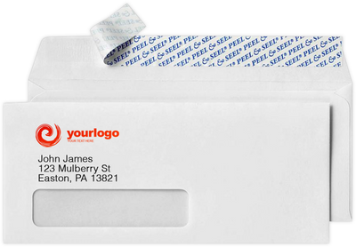 White Machine Insertable 24lb #10 Window Envelopes (4 1/8 x 9 1/2) with Peel & Seal
