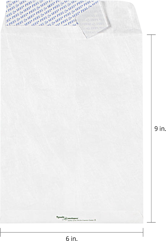 White Tyvek 14lb 6 x 9 Open End Envelopes with Peel & Seal